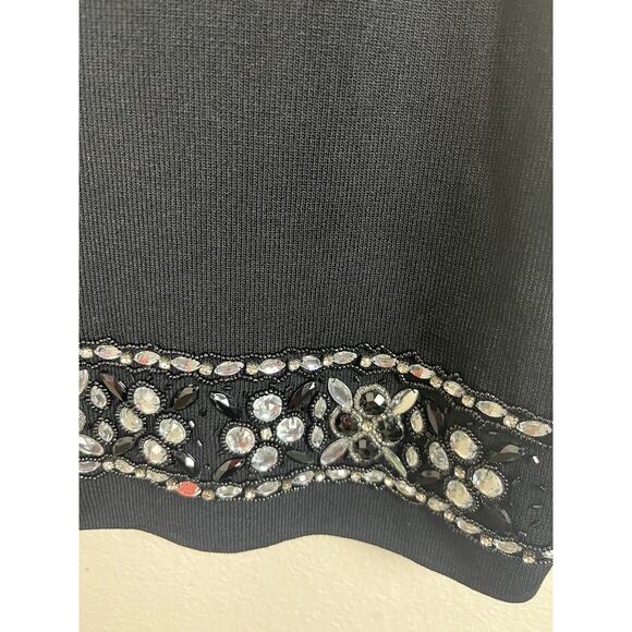 Cyrus Sz Small Black Ribbed Knit Beaded Crystal Jeweled Stretch Pencil Skirt - Picture 4 of 7